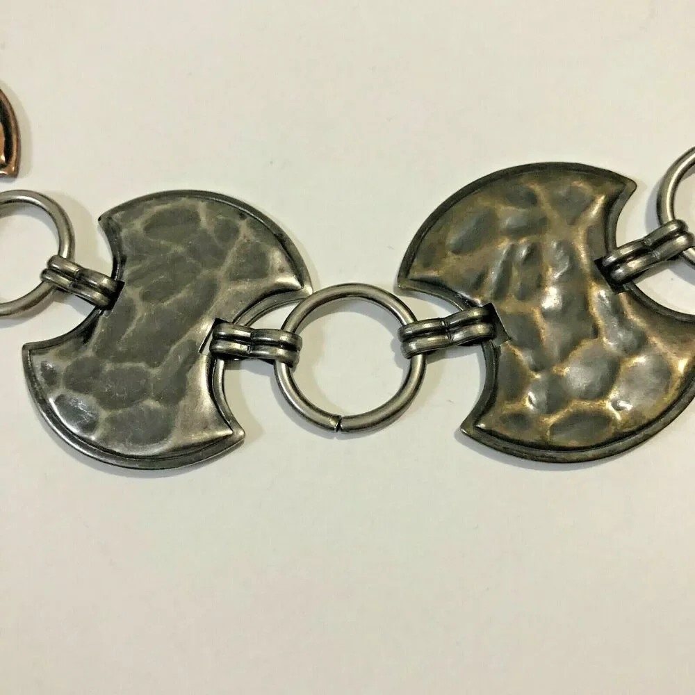Vtg Womens Hammered Metal Pendant Chain Belt Handmade Approx 33
